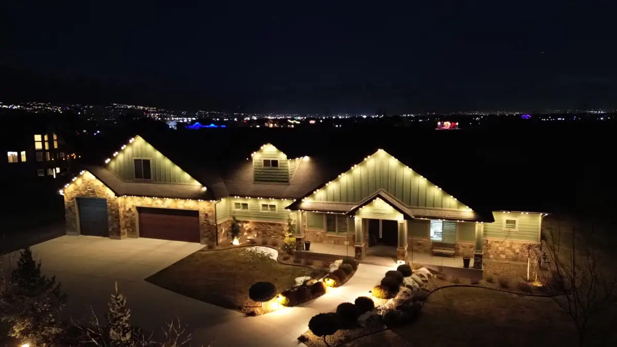 Outdoor lighting enhancing home at dusk
