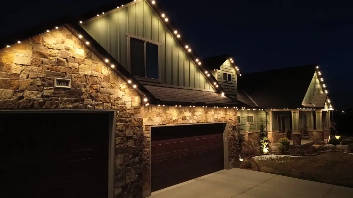 LED accent lighting on home exterior at night