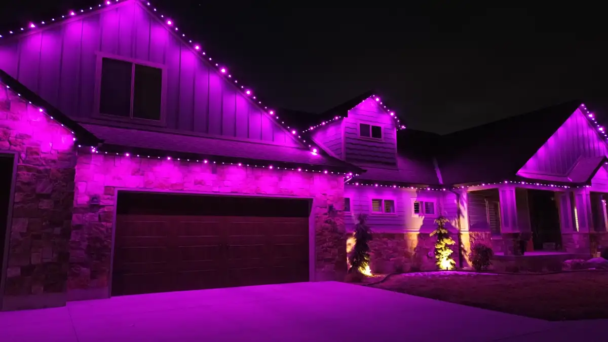 Christmas light scene created with permanent outdoor lights