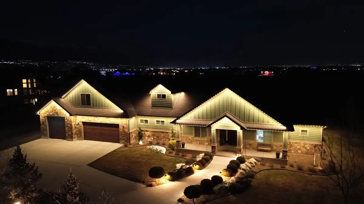 LED security lighting on a two-story home